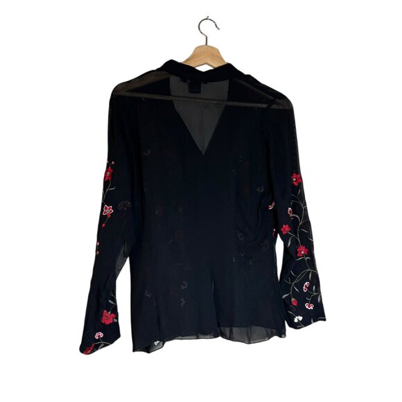 Karen Kane Black 100% Rayon Floral Embroidered Button Down Long Sleeve Blouse - Picture 3 of 10